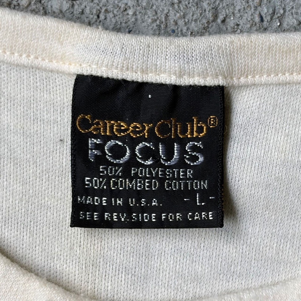 Vintage Career Club Focus Embroidered Guitar Woman T-Shirt Cream Single Stitch L - Picture 3 of 4